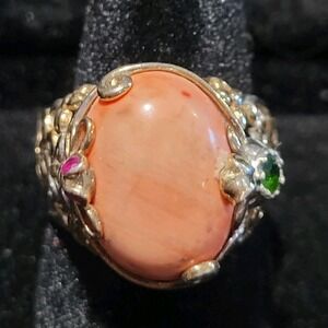 Vintage Michael Valitutti NH Sterling Silver Pink Thulite Ring Gems en Vogue S 7